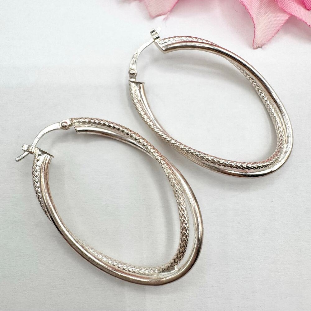 JCM 925 Sterling Silver Double Hoop Earrings Signed Acid Tested 6.00 Grams - Picture 5 of 12